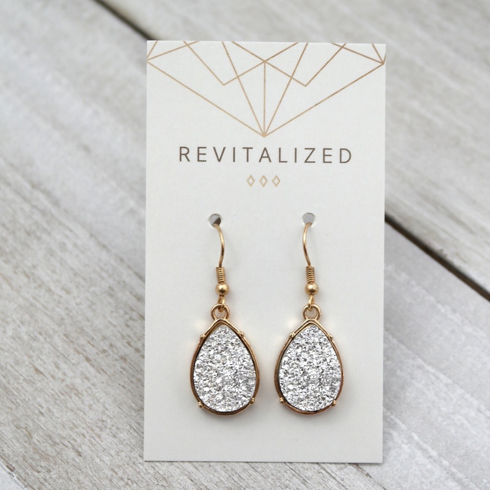 3/$15 • Silver Druzy Teardrop Earrings - Picture 2 of 4